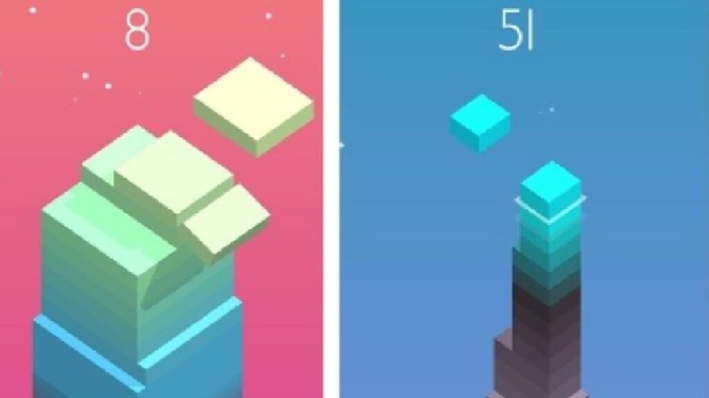 Imagem do jogo mostrando duas partidas com o fundo em rosa e azul.