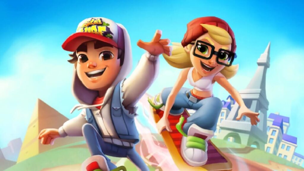 Imagem do jogo mostrando dois personagens principais, a menina com touca e óculos e o menino com um boné.