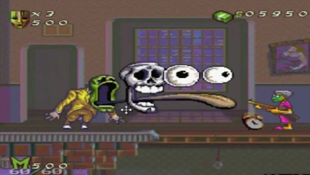 Imagem de uma partida do jogo mostrando um jogador se deparando com uma criatura assustadora.