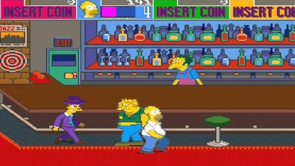 Imagem famosa do The Simpsons, mostrando 4 deles em um ambiente casual.