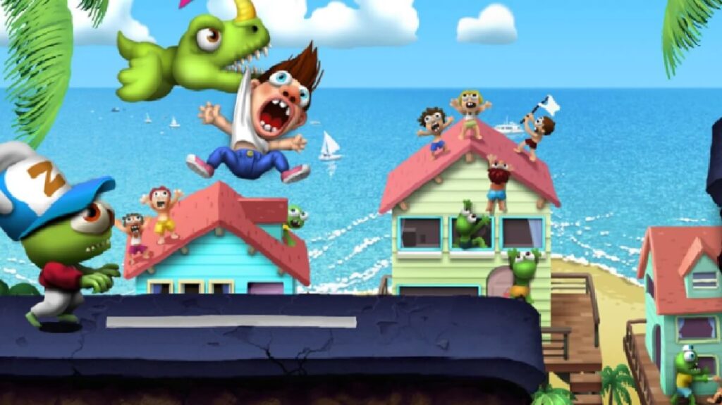 +20 Melhores jogos offline para Android: Lista atualizada (2023)! 18 Imagem capturada de dentro do jogo mostrando um monte de personagens zumbis atacando seres humanos.