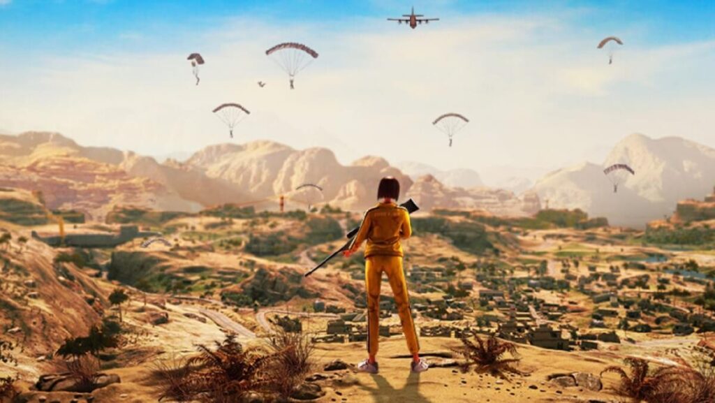 Imagem do jogo mostrando uma personagem feminina com roupas em amarelo segurando uma Sniper.