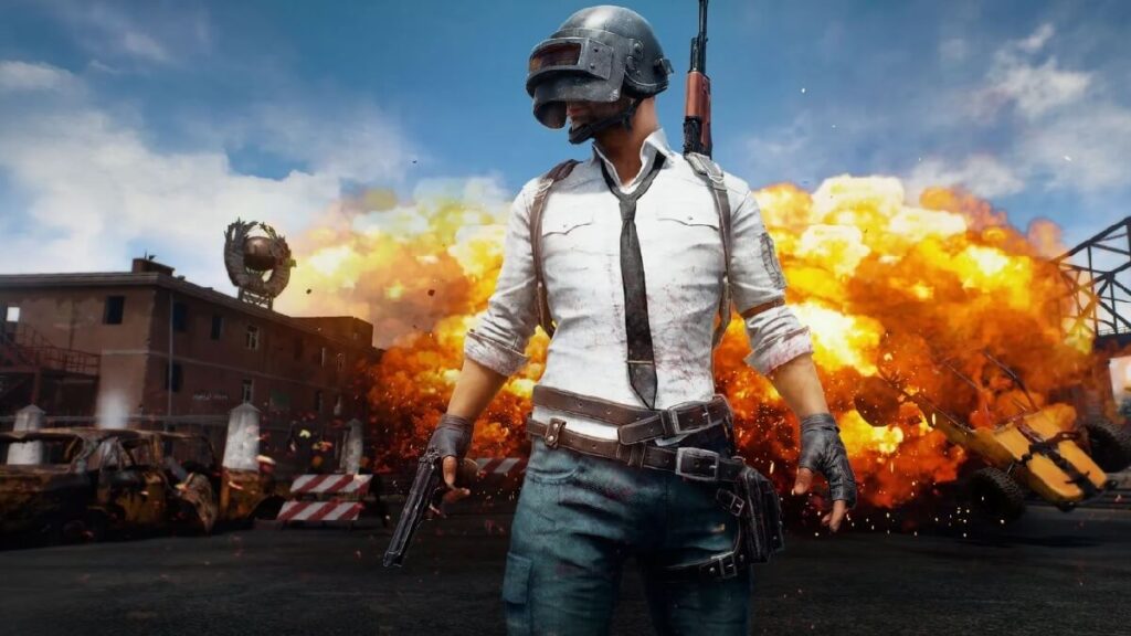 Imagem do jogo mostrando um dos seus personagens principais saindo de um local que acabou de explodir.