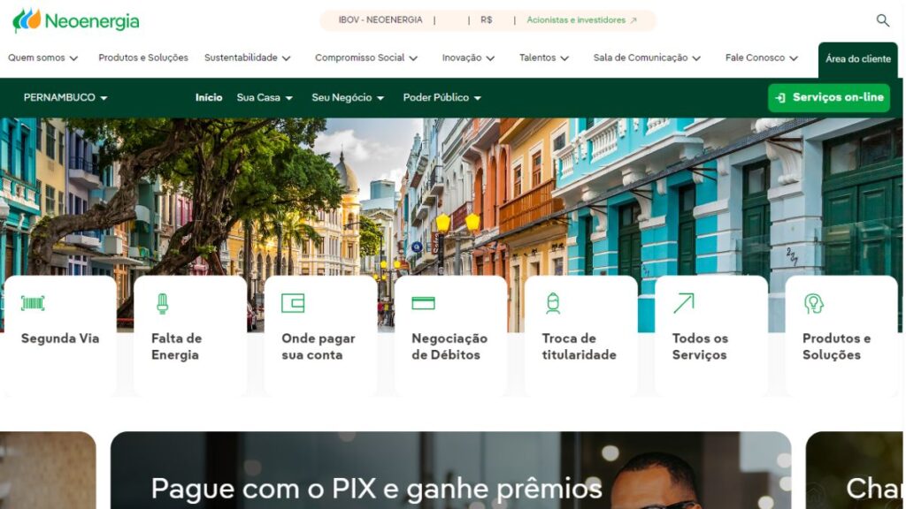 Print Screen do site da Celpe.