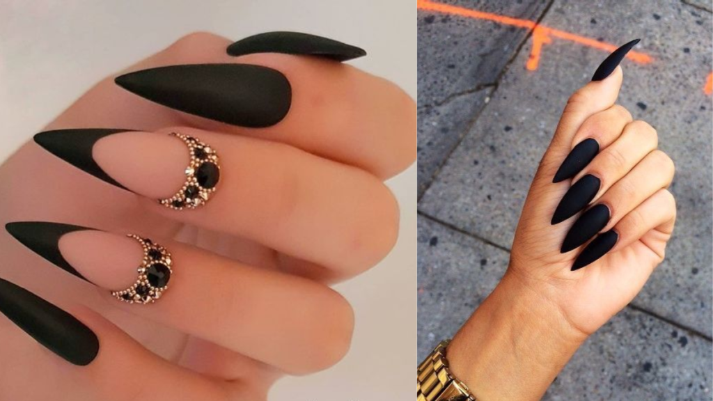 Unhas Stiletto Pretas foscas