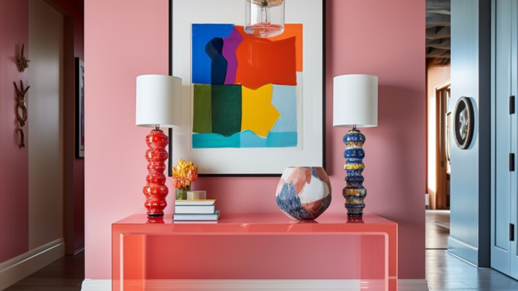 Paredes de destaque com móveis chamativos