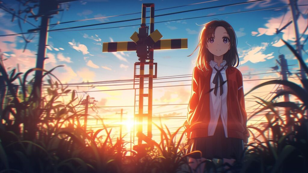 Anime News: o impacto das notícias de anime no Brasil e no mundo 1 Personagem de anime no meio do mato do lado de uma linha de trem.
