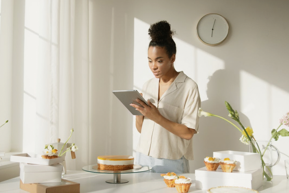 mulher mexendo no tablet